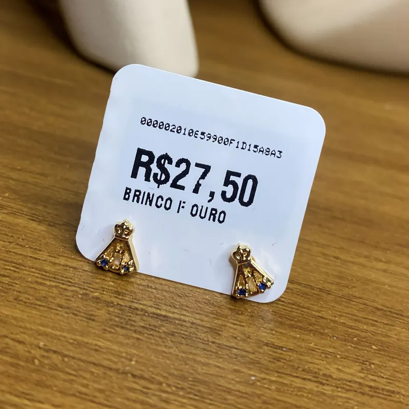 Brinco Nossa Senhora com pedras azuis