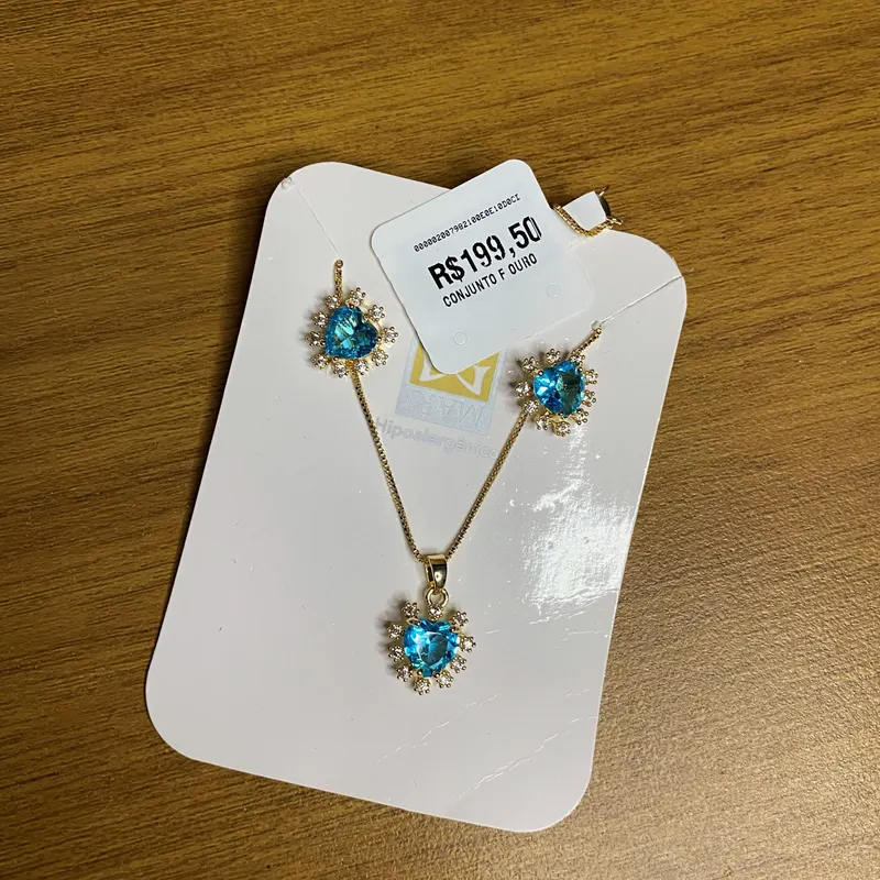 Conjunto coração azul cravejado